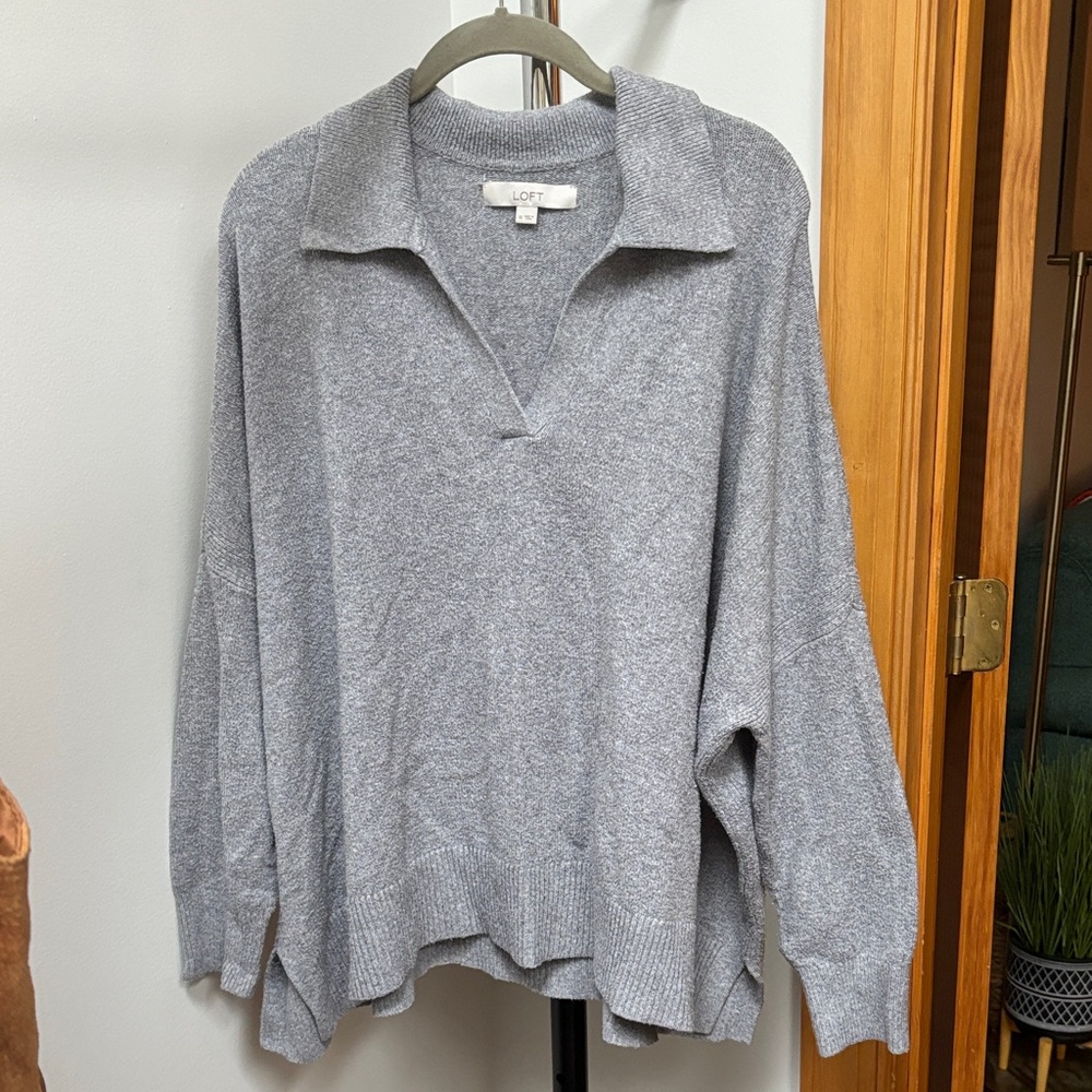 LOFT Heather Gray V-Neck Sweater
